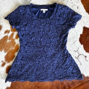 Isaac Mizrahi Live Navy Blue Lace Top Size XS